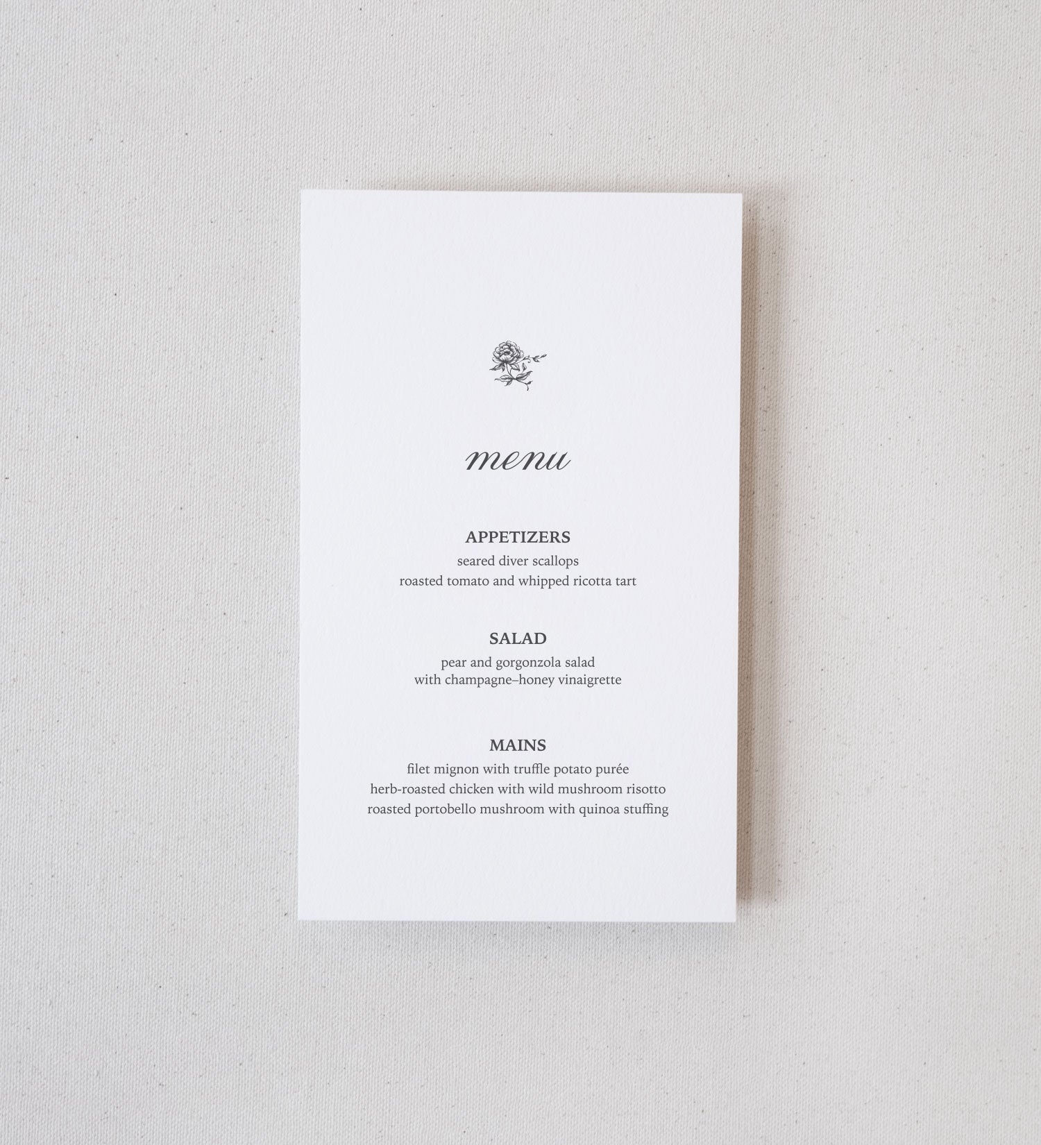 Romantic Florals Dinner Menu
